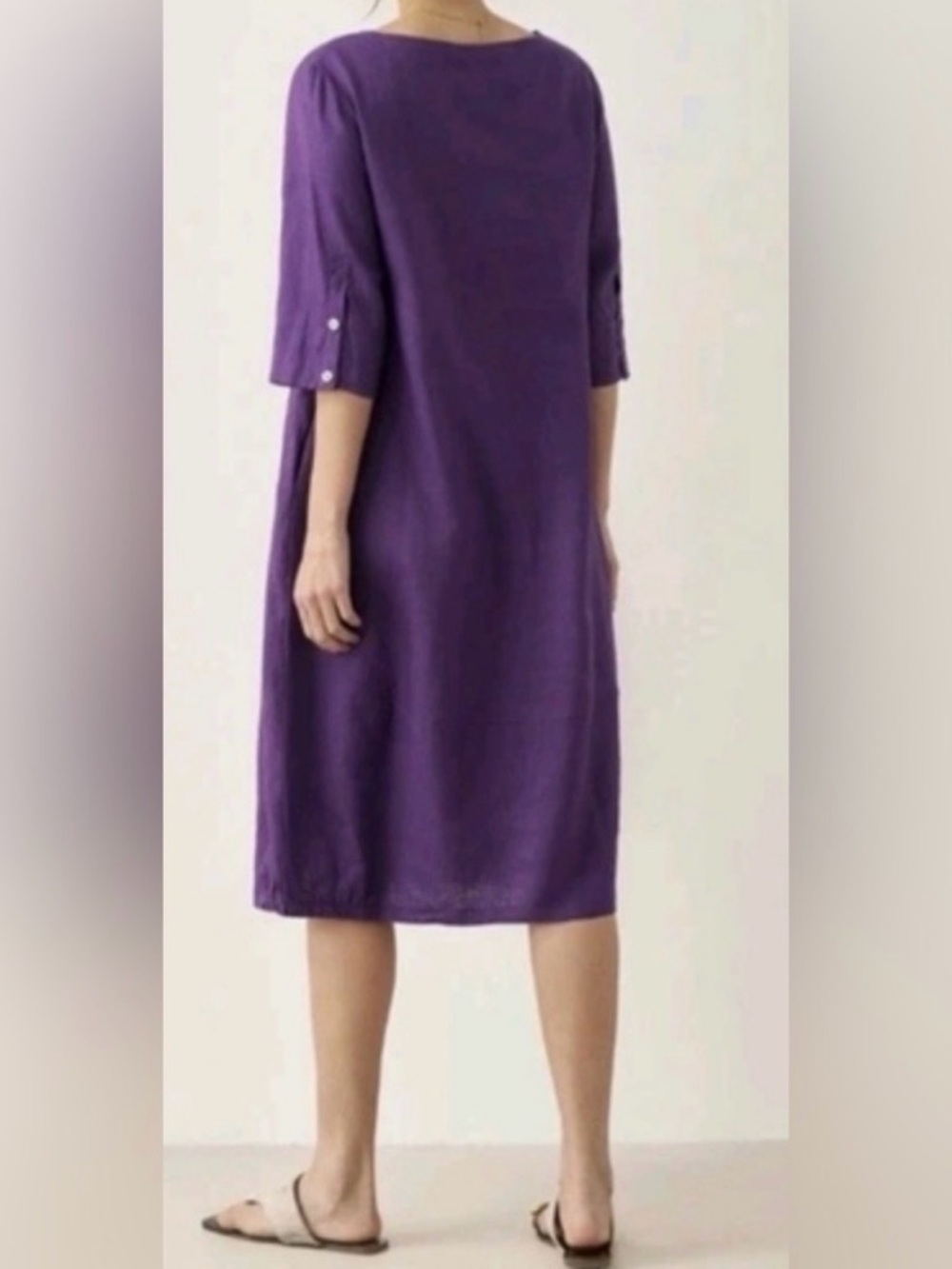 Lintico Sofia 100% linen purple midi length 3/4 sleeve dress - Picture 2 of 16